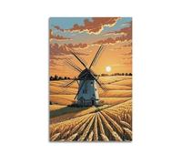 ZLXZPL Peinture murale Europe sur toile Poster paysage Poster Moulin à vent Champ Coucher de soleil Art décoratif 20 x 30 cm Sans cadre