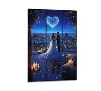 ZLXZPL Peinture murale Europe sur toile - Poster - Vue nocturne de la ville - Couple romantique - 40 x 60 cm - Style cadre