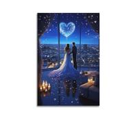 ZLXZPL Peinture murale Europe sur toile - Poster - Vue nocturne de la ville - Couple romantique - Décoration - 50 x 75 cm - Style sans cadre