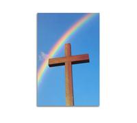 ZLXZPL Peinture murale sur toile - Poster religieux - Motif croix arc-en-ciel - Décoration espoir - 20 x 30 cm - Style sans cadre