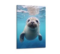 ZLXZPL Peinture murale sur toile pour bureau, affiche océan, sceau sous-marin, adorable peinture artistique, 50 x 75 cm, style cadre