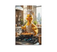 ZLXZPL Peinture murale sur toile pour bureau - Poster animal canard cuisinant dans la cuisine - Peinture fantaisiste et amusante - 40 x 60 cm - Style sans cadre