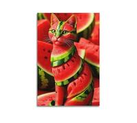 ZLXZPL Peinture murale sur toile pour bureau - Poster animal pastèque en forme de chat - Merveilleux éclat créatif - Espace amusant - Peinture décorative unique - 40 x 60 cm - Style sans cadre