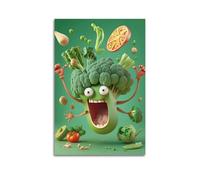 ZLXZPL Peinture murale sur toile pour bureau - Poster créatif de fruits et légumes - Carnaval joyeux de brocoli - Allumage de vitalité - Amusant - Art décoratif fantaisiste - 60 x 90 cm - Style sans