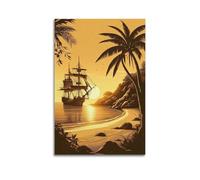 ZLXZPL Peinture murale sur toile pour bureau - Poster de paysage, coucher de soleil tropical, bateau de pirate, décoration aventureuse - 40 x 60 cm - Style sans cadre
