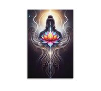 ZLXZPL Peinture murale sur toile pour bureau - Poster de personnage mythologique - Lotus et silhouette spirituelle - Énergie divine - Art décoratif - 20 x 30 cm - Style sans cadre
