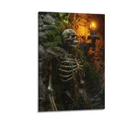 ZLXZPL Peinture murale sur toile pour bureau - Poster fantaisie - Squelette dans une grotte de mousse - Décoration Eerie Vibe Creator - 30 x 45 cm - Style cadre