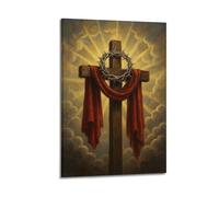 ZLXZPL Peinture murale sur toile pour bureau - Poster religieux - Croix Couronne d'épines - Lumière divine - Peinture décorative - 40 x 60 cm - Style cadre