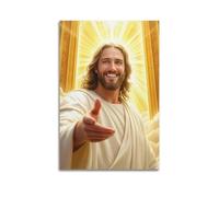 ZLXZPL Peinture murale sur toile pour bureau - Poster religieux Jésus Atteindre la main Sainte Lumière dorée Porte Divine Décoration 20 x 30 cm Sans cadre