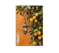 ZLXZPL Poster sur toile pour bureau - Poster de plantes - Citron de vignes enveloppantes - Lanterne vintage - Humeur méditerranéenne - Débordements - Peinture décorative - 50 x 75 cm - Style sans