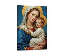 ZLXZPL Tableau mural sur toile pour bureau - Icône religieuse Madonna Enfant Halo doré classique Art décoratif 60 x 90 cm style cadre