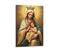 ZLXZPL Tableau mural sur toile pour bureau - Icône religieuse Madonna Enfant Halo doré - Peinture décorative - 30 x 45 cm - Style cadre
