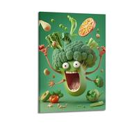 ZLXZPL Tableau mural sur toile pour bureau - Poster créatif de fruits et légumes - Carnaval joyeux de brocoli allumant la vitalité - Art décoratif fantaisiste - 30 x 45 cm - Style cadre
