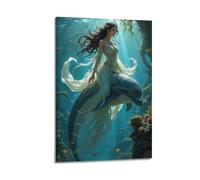 ZLXZPL Tableau mural sur toile pour bureau - Poster fantaisie représentant un dauphin sous l'eau - Peinture magique et enchanteresse - 40 x 60 cm - Style cadre