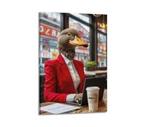 ZLXZPL Tableau mural sur toile pour bureau - Poster humoristique canard en costume rouge - Image amusante - Charme ludique - Peinture décorative - 40 x 60 cm - Style cadre