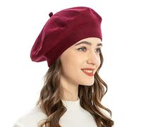 ZLYC Béret basque, classique Français, unicolore, chaud, pour femme, Couleur : bordeaux, taille unique
