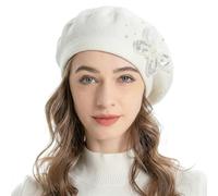 ZLYC Béret Classique français en Laine pour Femme - Chaud, Papillon Blanc, Taille Unique