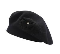 ZLYC Béret français pour Femme - Béret d'hiver décoré de Fleurs, Couleur : Noir, Taille Unique