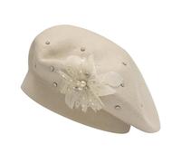 ZLYC Béret français réversible en Cachemire de Couleur Unie pour Femme, Perle Fleur Beige, Taille Unique