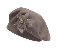 ZLYC Béret français réversible en Cachemire de Couleur Unie pour Femme, Perle Fleur Brunâtre, Taille Unique