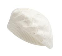 ZLYC Béret Français Réversible en Cachemire de Couleur Unie pour Femmes et Filles(Blanc uni.),Taille Unique