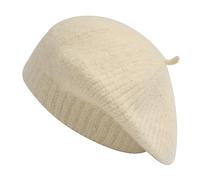 ZLYC Bérets Basques Tressés en Laine Baggy pour Femme(Beige uni),Taille Unique