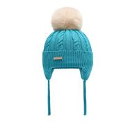 ZLYC Bonnet d'hiver en Coton à Pompons pour Enfant et Fille, Bleu Sarcelle uni, Taille Unique