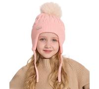 ZLYC Bonnet d'hiver en Coton à Pompons pour Enfant et Fille, Rose uni., Taille Unique