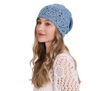 ZLYC Bonnet en Coton tricoté à la Main pour Femme avec tête de Mort, Bleu Doux uni, Taille Unique