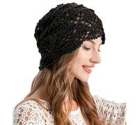 ZLYC Bonnet en Coton tricoté à la Main pour Femme avec tête de Mort, Noir (tricoté), Taille Unique