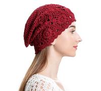 ZLYC Bonnet en Coton tricoté à la Main pour Femme avec tête de Mort, Rouge uni, Taille Unique