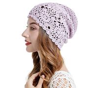 ZLYC Bonnet Souple crocheté en Coton pour Femme, Fait à la Main, pour l’été, Violet uni, Taille Unique