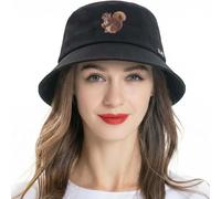 ZLYC Chapeau de pêcheur brodé Unisexe à la Mode Chapeau d'été Chapeau d'extérieur pour Adolescents, Écureuil Noir, Taille Unique