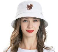 ZLYC Chapeau de pêcheur brodé Unisexe à la Mode Chapeau d'été Chapeau d'extérieur pour Adolescents, Écureuil Blanc, Taille Unique
