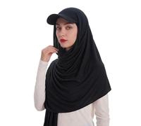 ZLYC Écharpe Hijab Musulmane avec visière prête à Porter sous Casquette de Baseball, Noir uni, Taille Unique