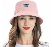 ZLYC Embroidered Bucket Hat Chapeaux de pêcheur, Rose Papillon, Taille Unique Femmes