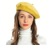 ZLYC Femmes Classique Francais Laine Chapeau de Béret(Jaune Basique),Taille Unique