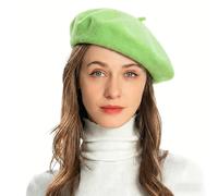 ZLYC Femmes Classique Francais Laine Chapeau de Béret(Vert Citron),Taille Unique