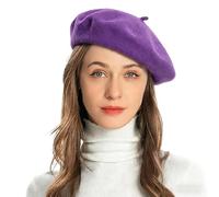 ZLYC Femmes Classique Francais Laine Chapeau de Béret(Violet foncé),Taille Unique