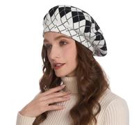ZLYC Hiver Femmes Classique Francais Cachemire Chapeau de Béret Couche Double(Plaid Noir),Taille Unique