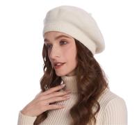 ZLYC Hiver Femmes Classique Francais Chapeau de Béret Couche Double(Blanc Solide.),Taille Unique