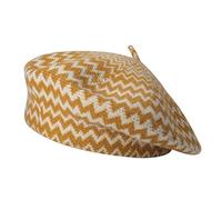 ZLYC Hiver Femmes Classique Francais Chapeau de Béret Couche Double(Rayures Jaune),Taille Unique