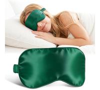 ZLYC Masque de sommeil 100 % soie de mûrier sans pression - Cache-yeux doux bloquant la lumière pour les voyages et la sieste - Vert foncé uni