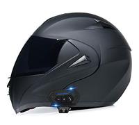 ZLYJ Bluetooth Casque Intégral de Moto, Casque Pliant Mobylette Casque VTT avec Double Visière, Casque Scooter Femme Casque Modulable ECE Homologué (Noir Muet) A,XS