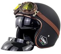 ZLYJ Casque De Moto Demi-Ouvert Casques De Scooter Vintage ECE Approuvé Femme Homme, Casque Pilote Demi-Jet avec Visière De Lunettes E,M(57-58cm)