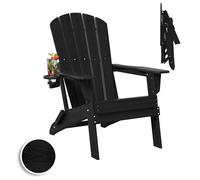 ZLYSYCM Folding Adirondack Chair, SGS Tested, Wooden Textured with Cup Holder, Heavy All-Weather HDPE Comfortable Set Poolside Backyard Lawn Black