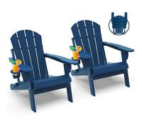 ZLYSYCM Folding Adirondack Chairs Set of 2, All-Weather HDPE Fire Pit Chairs with Cup Holder, Campfire Chair for Deck Backyard Patio Outdoor Porch Poolside, Blue