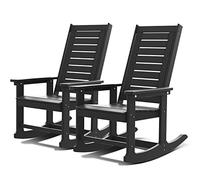 ZLYSYCM Outdoor Rocking Chairs Set of 2, HDPE All-Weather Porch Rockers, Oversized Plastic Rocker w/High Back for Outside Indoor Living Room Backyard Balcony Garden, Support 400 lbs, Black