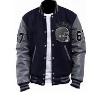 ZM ATTIRE Beverly Hills Cop Eddie Murphy Baseball Tom Hardy Venom Letterman Varsity Blouson bomber pour homme, Manches en cuir véritable gris - Laine avant, L