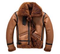 ZM ATTIRE Blouson aviateur B3 chaud à col en fourrure épaisse pour homme, Marron - Similicuir, XX-Small